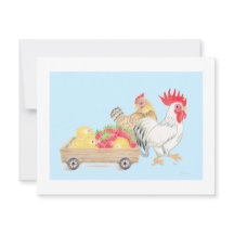 Poules Famille Fraises Bleu Plat  Carte