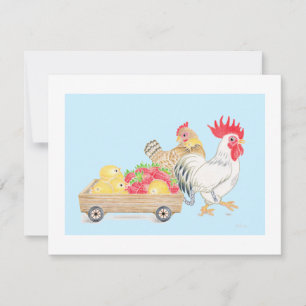 De Remerciements Poules Famille Fraises Bleu Plat Carte