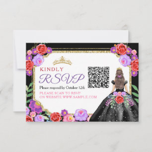 De Remerciements Robe noire Quinceañera mexicaine QR Carte RSVP