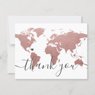De Remerciements Rose Pink Gold World Carte et photo Mariage