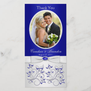 De Remerciements Royal Blue et Silver Floral Carte photo