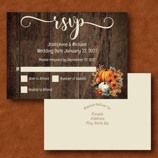 De Remerciements Rustic Automne Citrouille Mariage Carte RSVP
