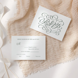 De Remerciements Sage Green Calligraphie Mariage Repas Carte RSVP