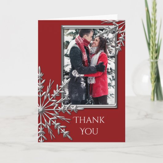 De Remerciements Silver Snowflake sur Red Thank You Note Carte phot (Devant)