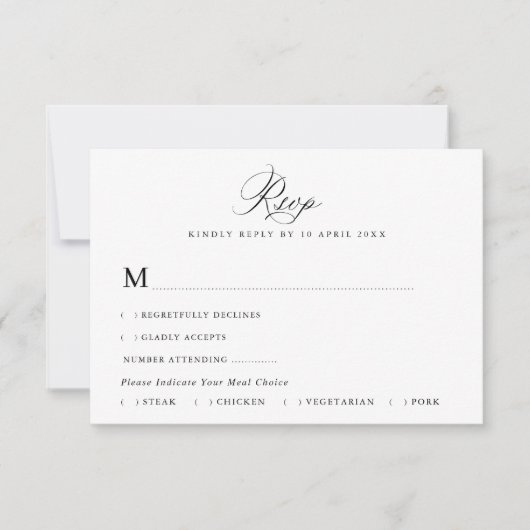 De Remerciements simple calligraphie noire mariage carte RSVP (Devant)