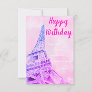 De Remerciements Tour Eiffel Carte d'Anniversaire rose