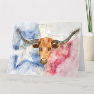 De Remerciements Vache Longhorn avec carte du Texas et drapeau aqua