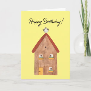 De Remerciements Watercolor House avec Bird Client Carte d'annivers