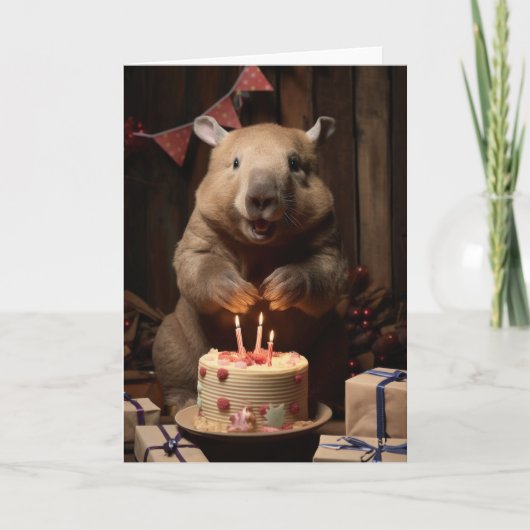 De Remerciements Wombat avec un gâteau d'anniversaire - Carte (Devant)