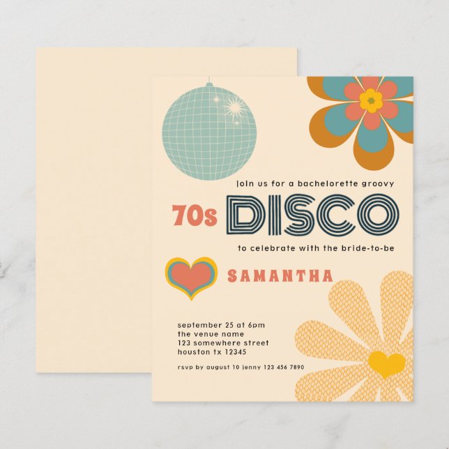 De Retro 70s Disco Bachelorette Partij van de begr (Voorkant / Achterkant)