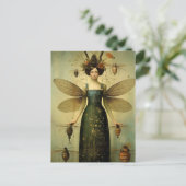 De retro insectendame eng briefkaart (Staand voorkant)