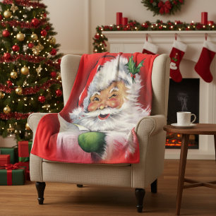 De  Retro Santa die zijn lijst controleert Fleece Deken