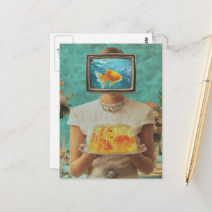 De retro vis gelatine diner vrouw briefkaart