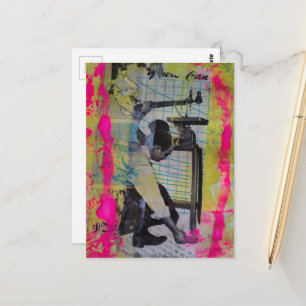 De Retro Werkende Mannen Mixed Media Collage Briefkaart