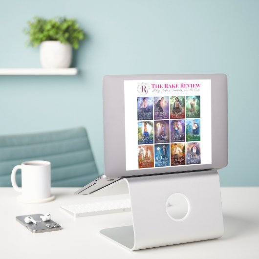 De Review Rake 8 x 8 inch Sticker — vel (Laptop op bureau)