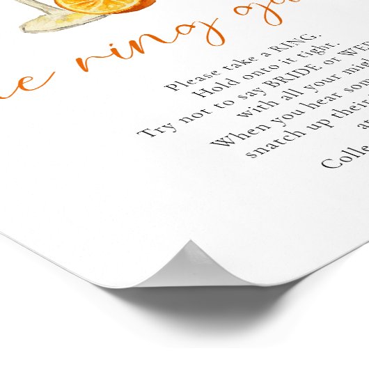 De Ring Game Aperol Spritz Citrus Bruidsuitnodigin Poster (Hoek)