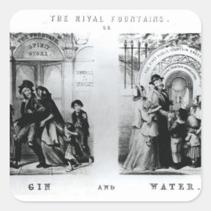 De rivaliserende fonteinen of gin en water vierkante sticker