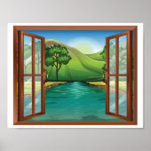De rivier door een open Poster van het Venster (Voorkant)