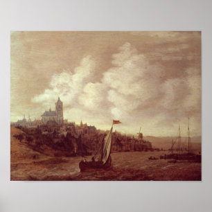 De rivier- en stadscène poster