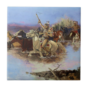 “De rivier oversteken” door Charles M Russell Tegeltje