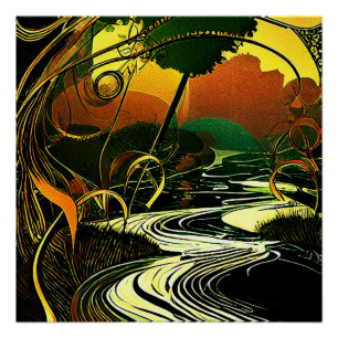 De rivier stroomt perfect poster