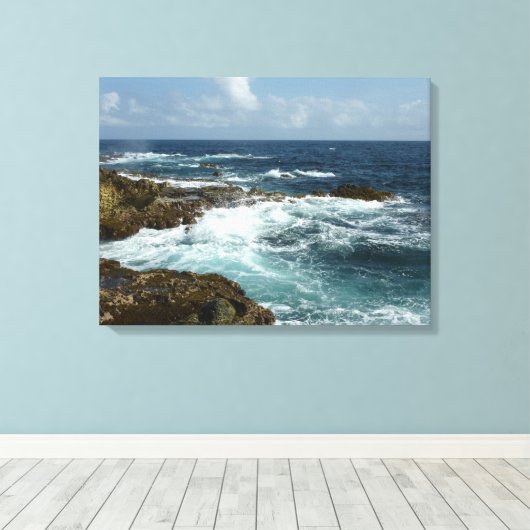 De Rocky Coast and Blue Ocean van Aruba Canvas Afdruk (Insitu (Houten vloer))