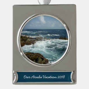 De Rocky Coast and Blue Ocean van Aruba Verzilverd Banner Ornament