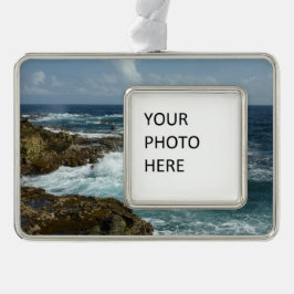 De Rocky Coast and Blue Ocean van Aruba Verzilverd Kader Ornament