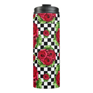 De rode BloemenLiefde Geruite Rockabilly van het Thermosbeker