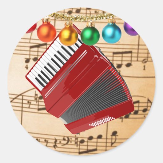 de rode cordion, kerstontwerp, ronde sticker (Voorkant)