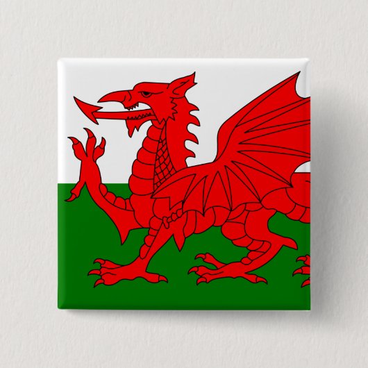 De rode Draak [Vlag van Wales] Vierkante Button 5,1 Cm (Voorkant)