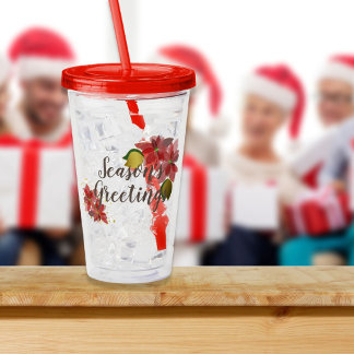 De rode feestbloemen van het kerstseizoen acryl drinkbeker