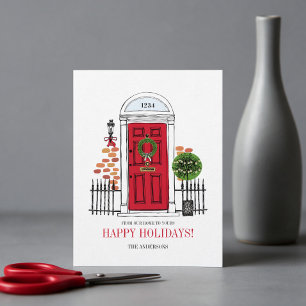 De rode kerstdeur Briefkaart voor feestdagen