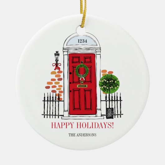 De rode kerstdeur Ornament voor feestdagen (Voorkant)