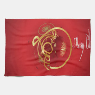 De rode kersttaartjes hebben een verlichte fijne d theedoek