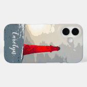 De rode vuurtoren in sneeuw, gepersonaliseerd Case-Mate iPhone case (Achterkant (horizontaal))