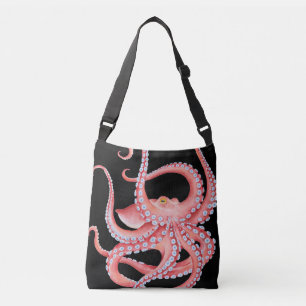 De rode Waterverf van de Octopus op Zwarte Crossbody Tas