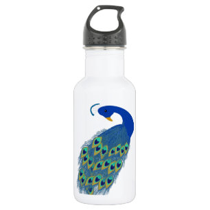 De romantische Elegante Blauwe Veren van de Pauw Waterfles