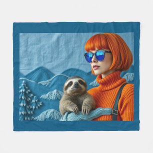 De roodharige en de luiaard fleece deken