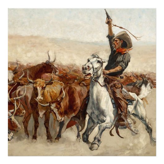 De Roundup Westerne kunst van Frederic Remington Foto Afdruk (Voorkant)