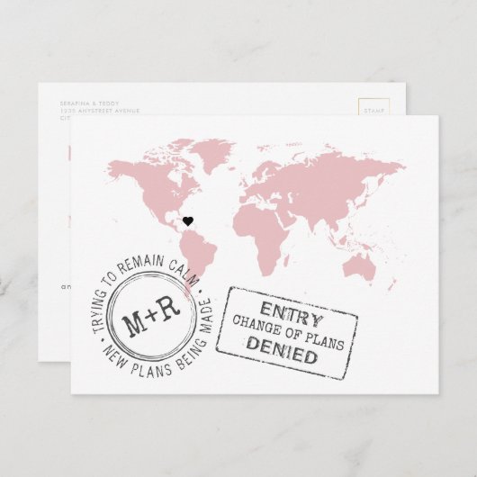 De roze Bestemmingsweddenschap verandert de Datum Aankondigingskaart (Voorkant / Achterkant)