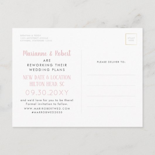 De roze Bestemmingsweddenschap verandert de Datum Aankondigingskaart (Achterkant)