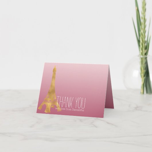 De roze Gouden Glam Eiffel Toren van Ombre dankt u Bedankkaart (Voorkant)