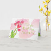 De roze Kaart van de Verjaardag van de Tulp voor (Gele Bloem)