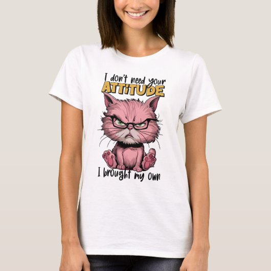 De roze kat met houding t-shirt (Voorkant)