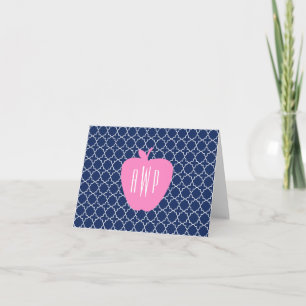 De roze Leraar van het Monogram van Quatrefoil van Notitiekaartje