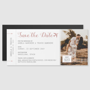 De roze Magnetic Boarding Pass Ticket Save the Dat