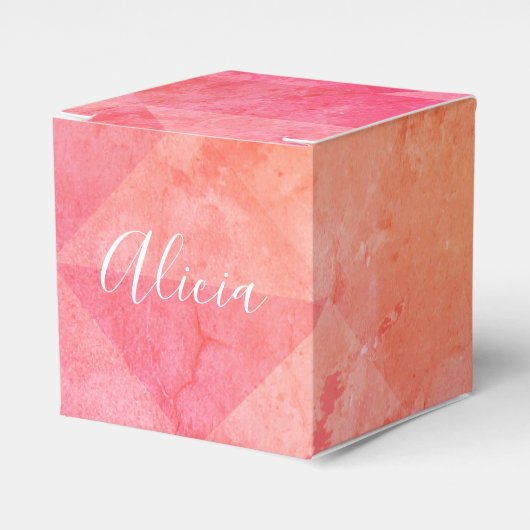 De roze oranje tekst van de waterverf van de booms bedankdoosjes (Voorkant Zijde)