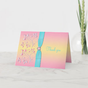De roze Parel & de Mooie Pastelkleuren danken u Bedankkaart