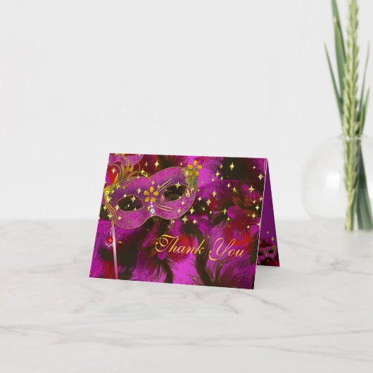 De roze Partij van de Maskerade van het Masker van Bedankkaart (Voorkant)